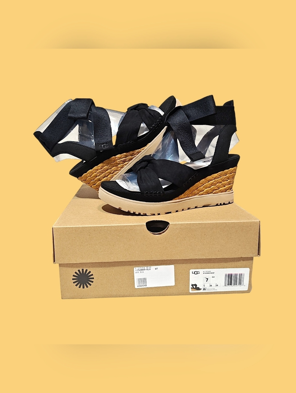 🚺 7 US — UGG Ileana Wrap Espadrille Wedge Sandals [BLACK/BROWN] 1152669